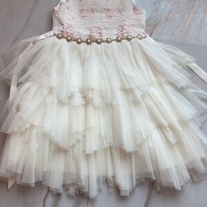 Elegant Cream Tulle Dress with Floral Accents